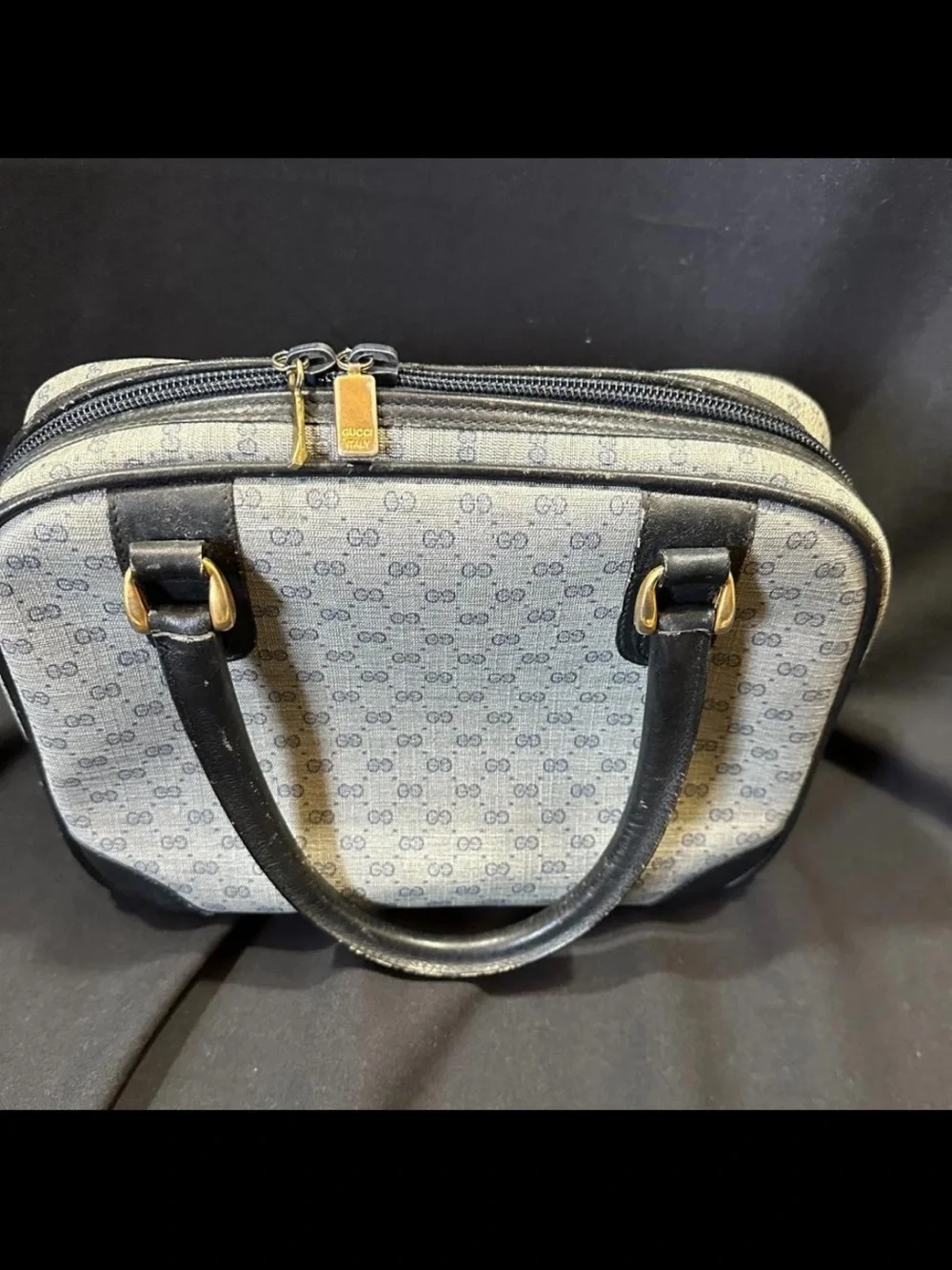 Gucci Gray Monogram Satchel with Black Leather Trim